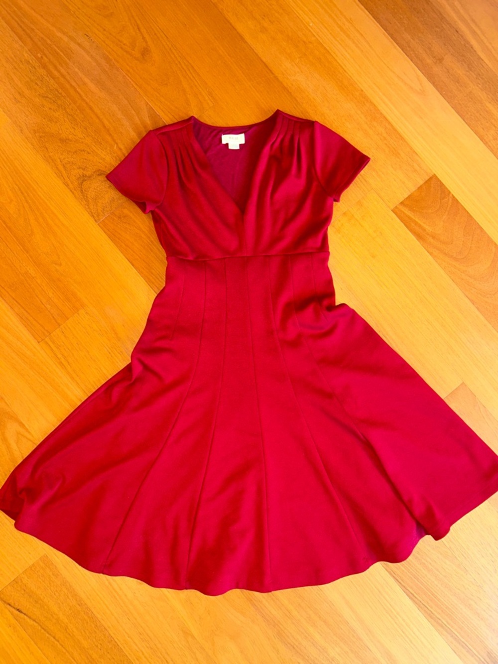 Maeve Anthropologie Red V-Neck Fitted Fit & Flare Dress Women's Small S